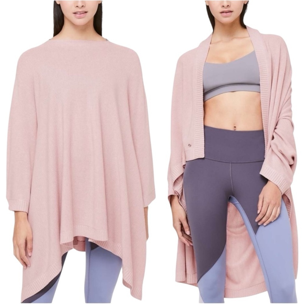 LULULEMON NWOT Divinity‎ Poncho Heathered Misty Pink | Knit Kimono Sweater O/S